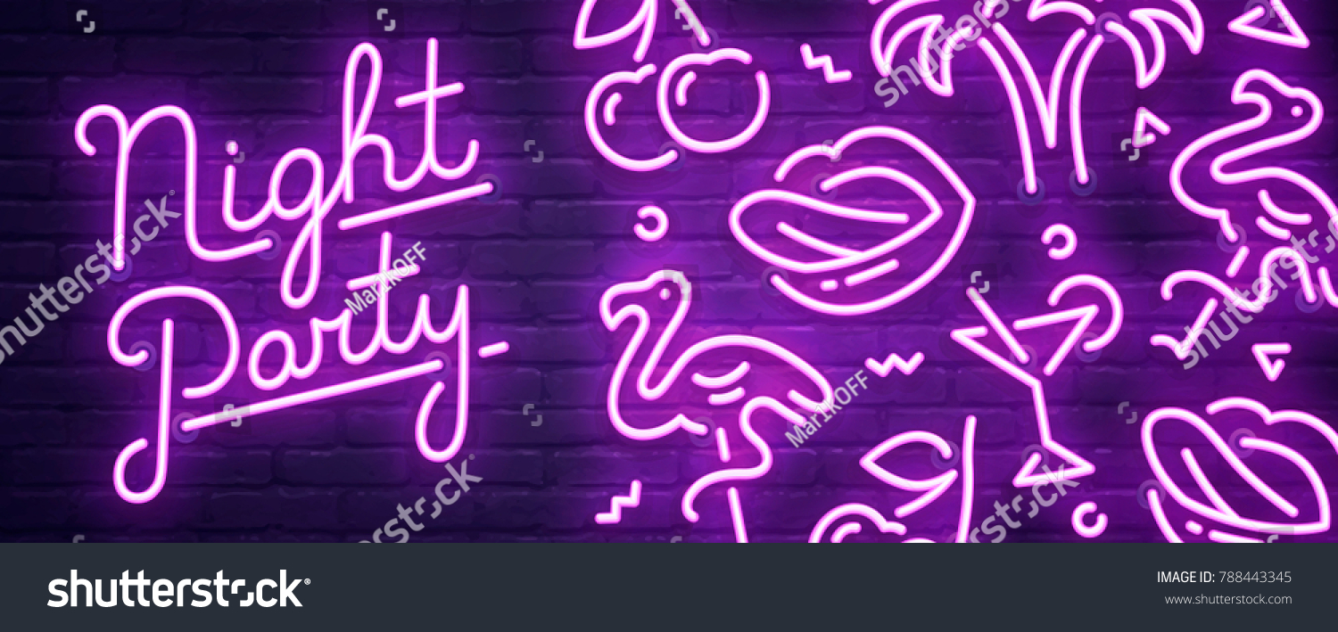 Night club neon sign. Night party  banner  logo  emblem and label. Neon sign  bright signboard  light banner.