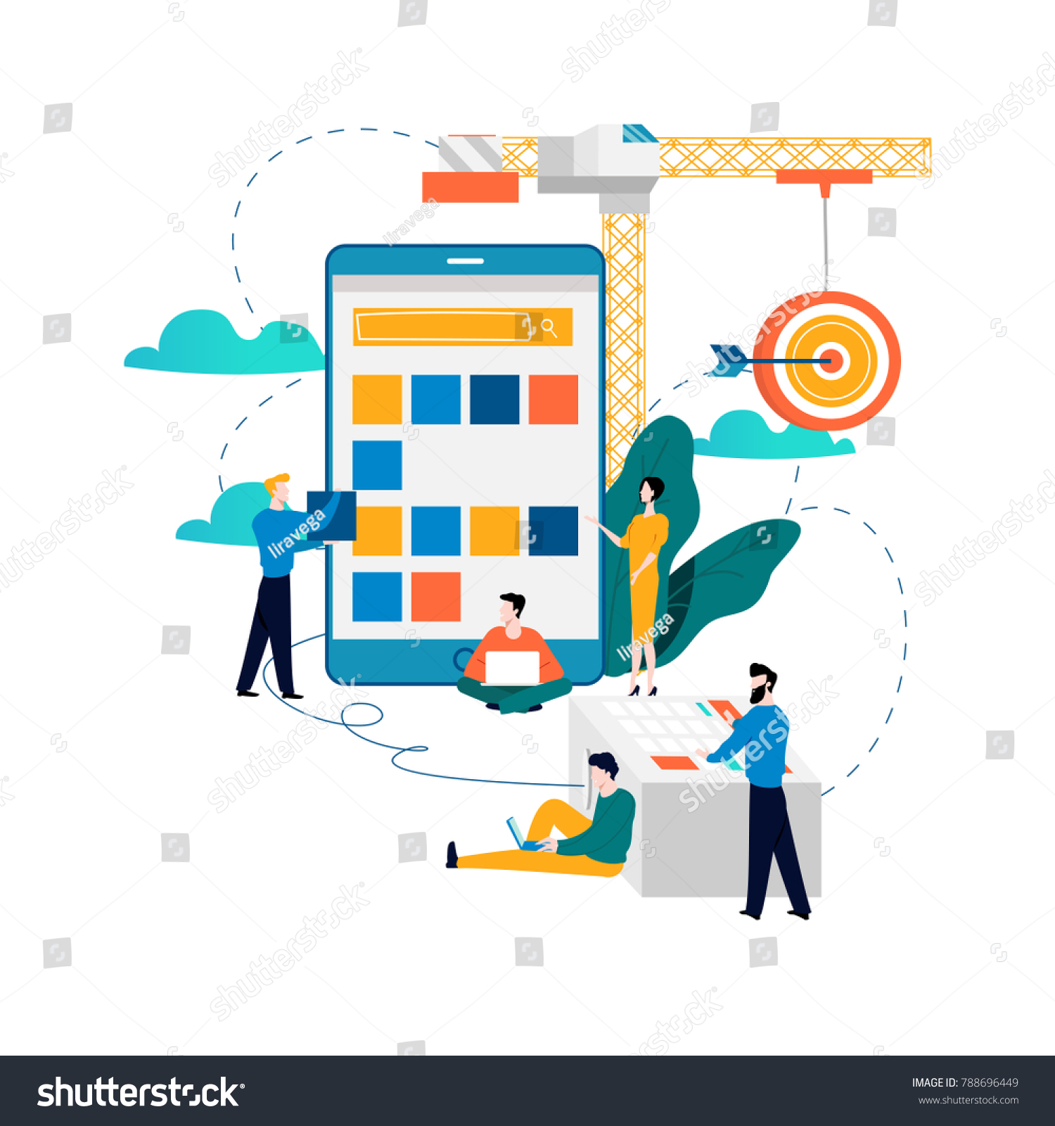 Mobile application development process flat vector illustration. Software API prototyping and testing background. Smartphone interface building process  mobile app building concept