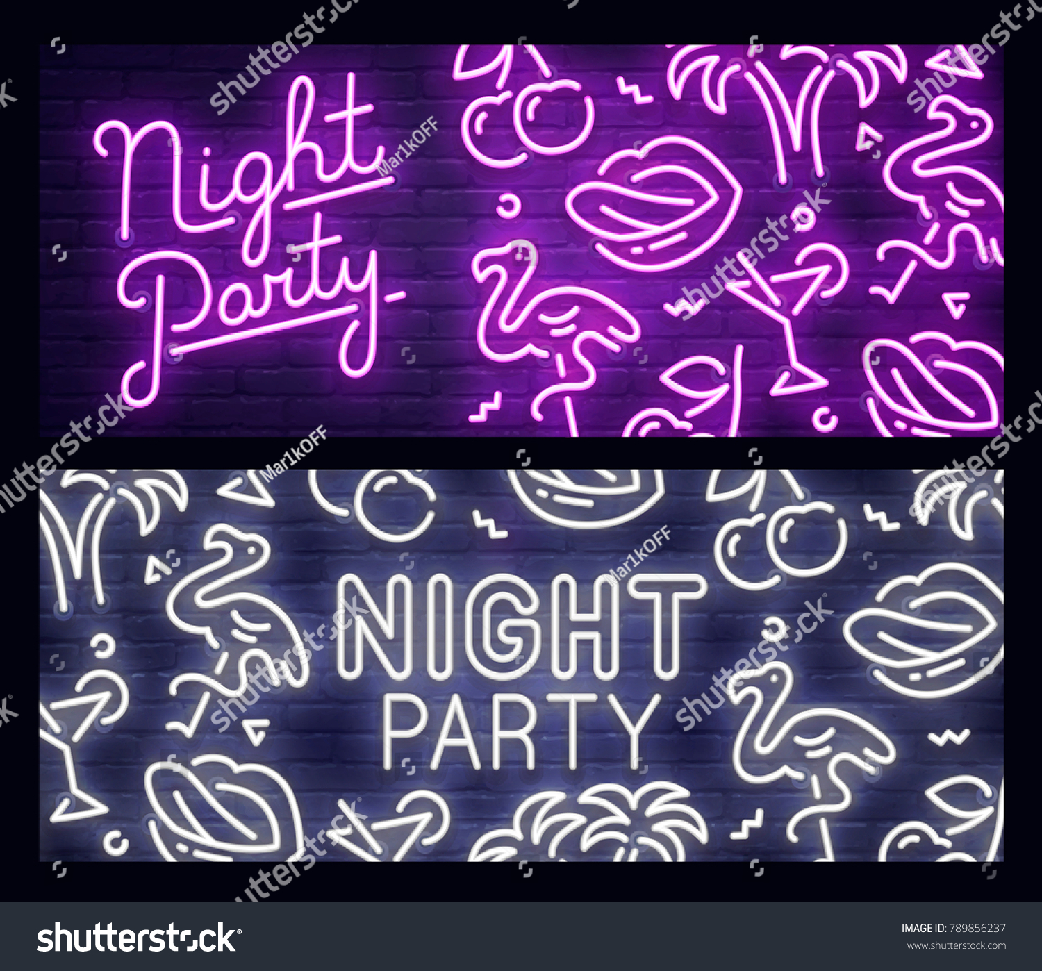 Night club neon sign. Night party  banner  logo  emblem and label. Neon sign  bright signboard  light banner.
