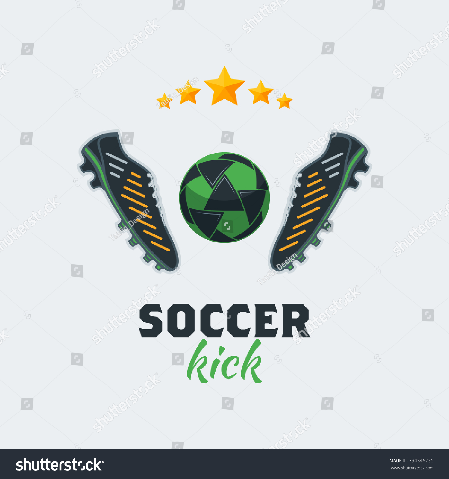 Soccer Football Logo Template. Modern Sport Ball Emblem with Soccer Shoes Design on a Light Background