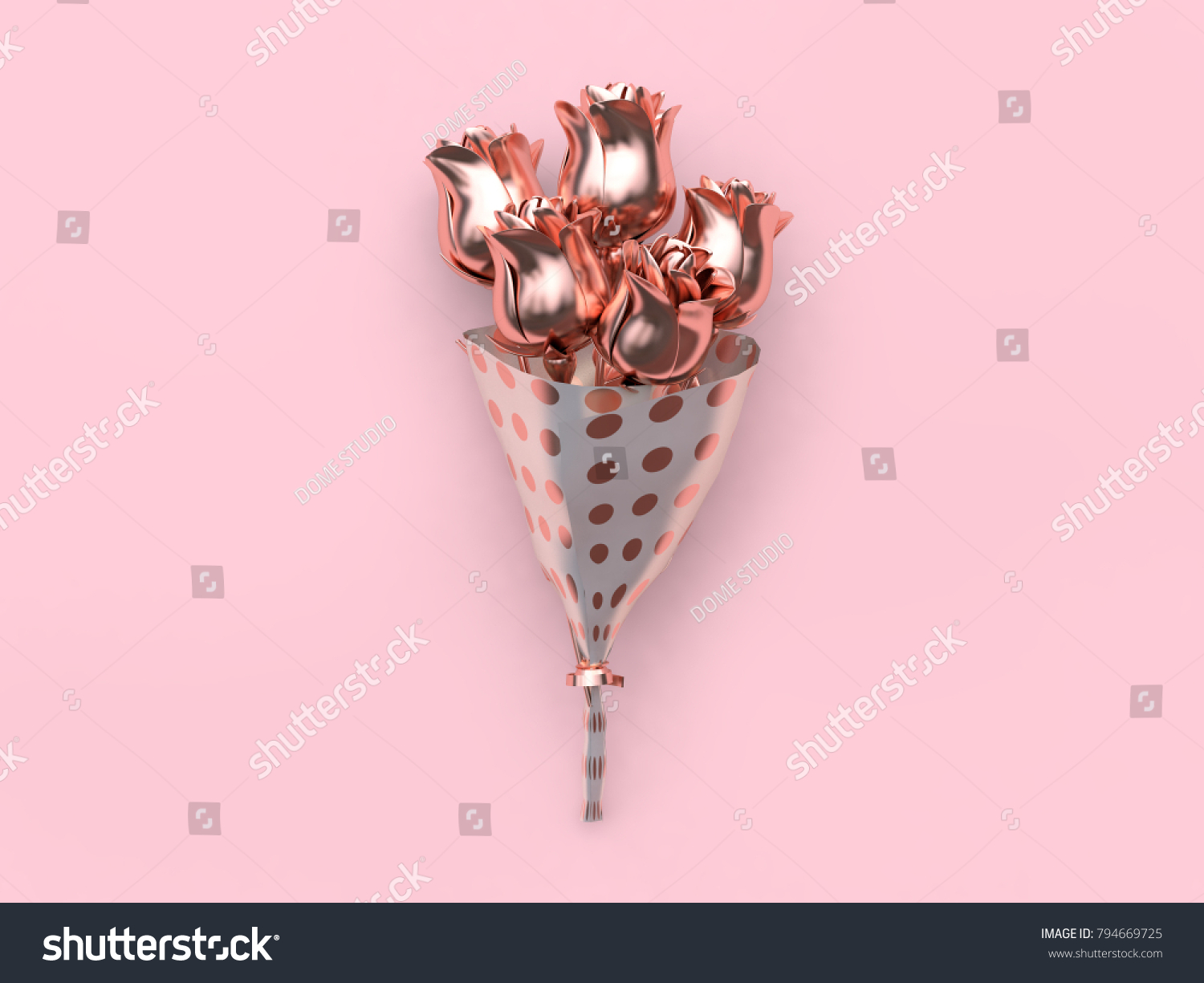 abstract metallic rose-flower bouquet valentine concept 3d rendering