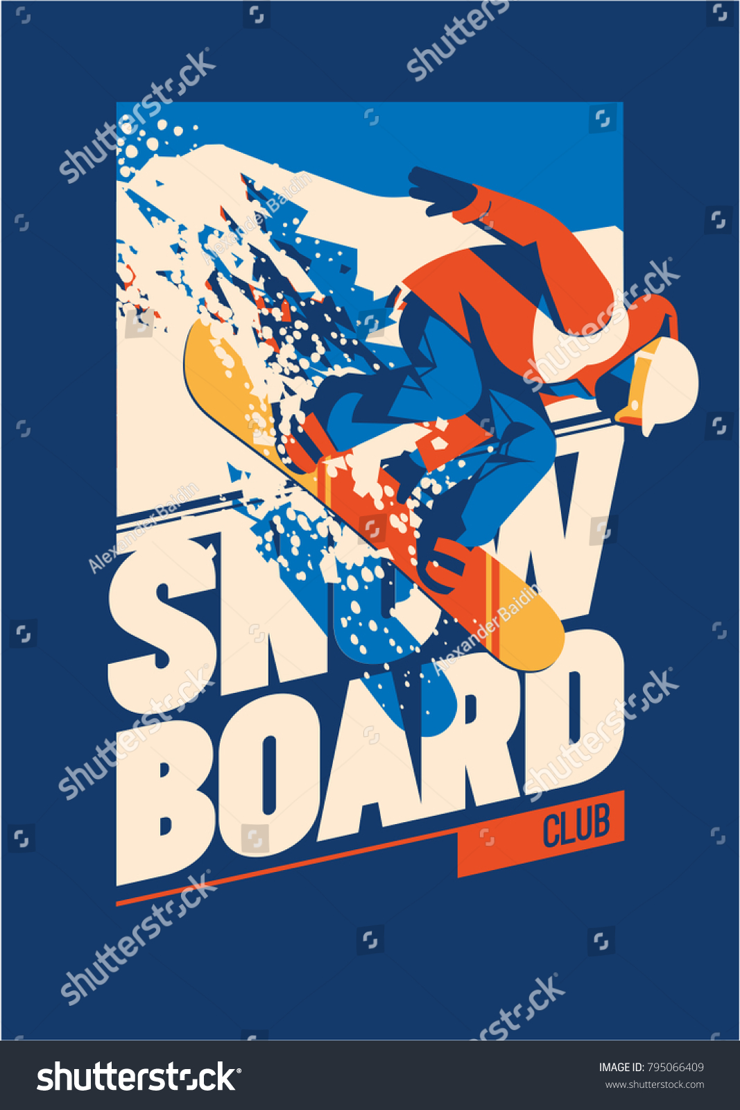 Freeride snowboarder in motion. Sport poster or emblem