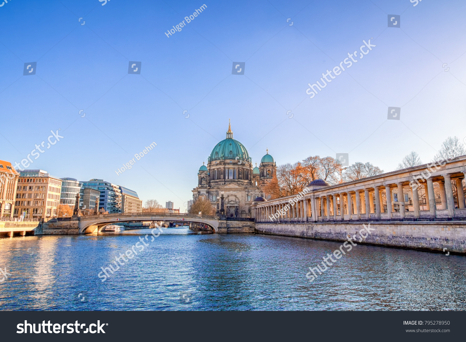 Berlin Cathedral (Berliner Dom) and Museum Island (Museumsinsel) reflected in Spree River Berlin Germany Europe.