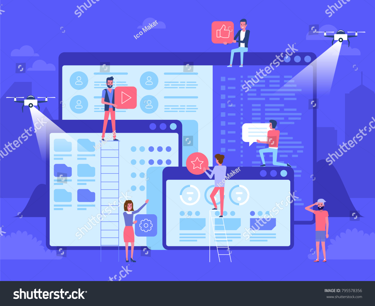 People character decorated web business technology. vector concept illustration flat design 