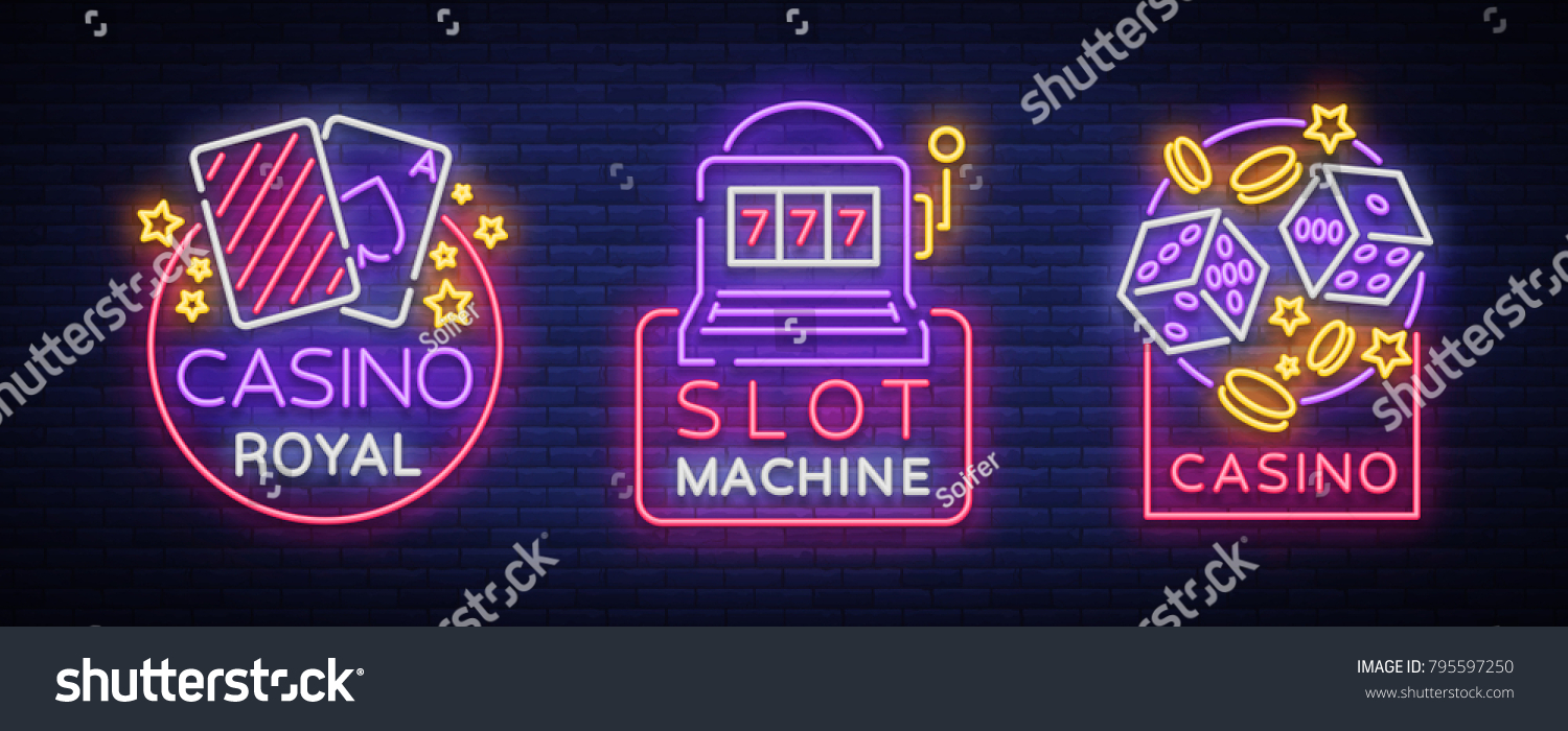 Casino is a set of neon signs. Collection of neon logos slot machine gambling emblem  the bright banner neon casino for your projects. Night light billboard  design element. Vector illustration