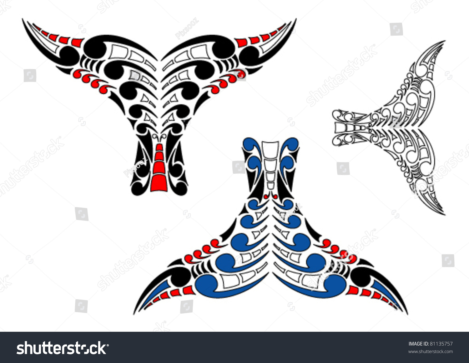 Stylised Maori Koru Whale Tail Design with color variations