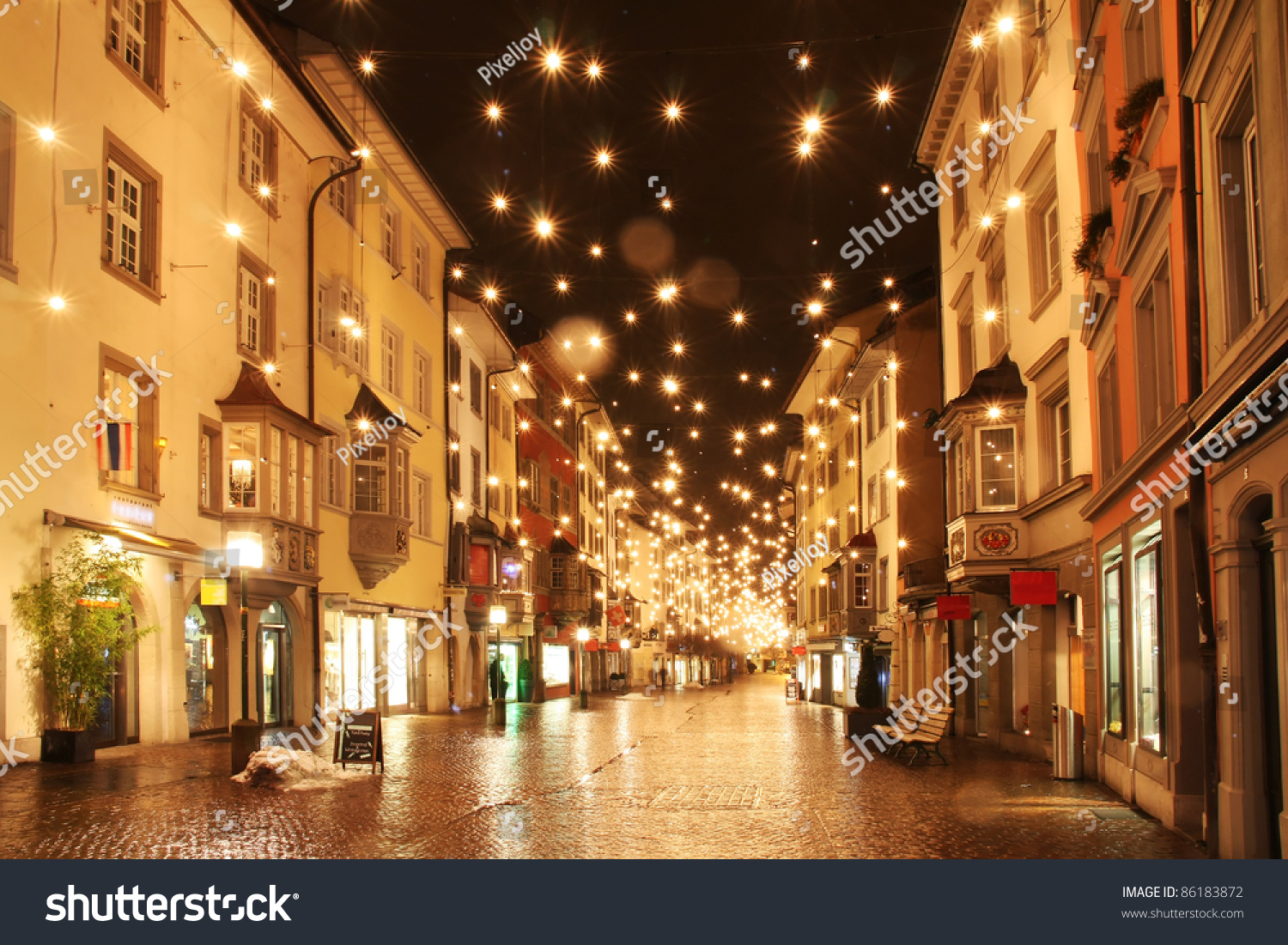 Street in a Christmas night in an old European town