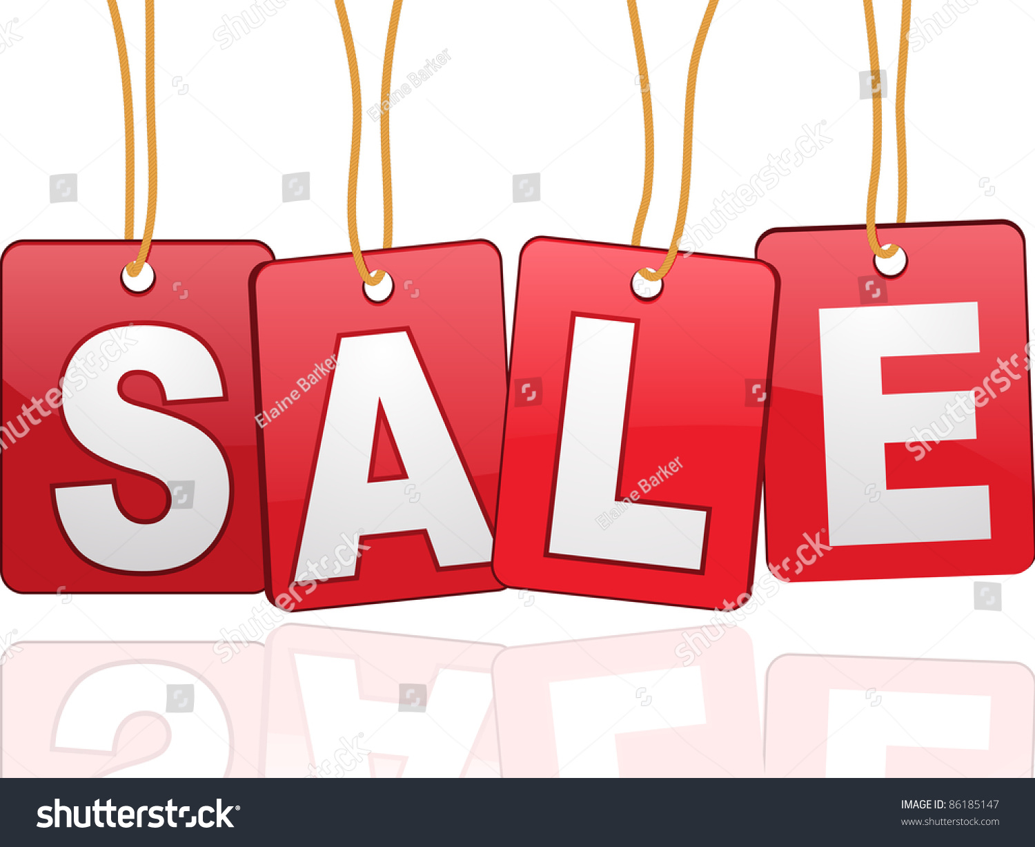 red cards spelling the word sale haning from rope or string