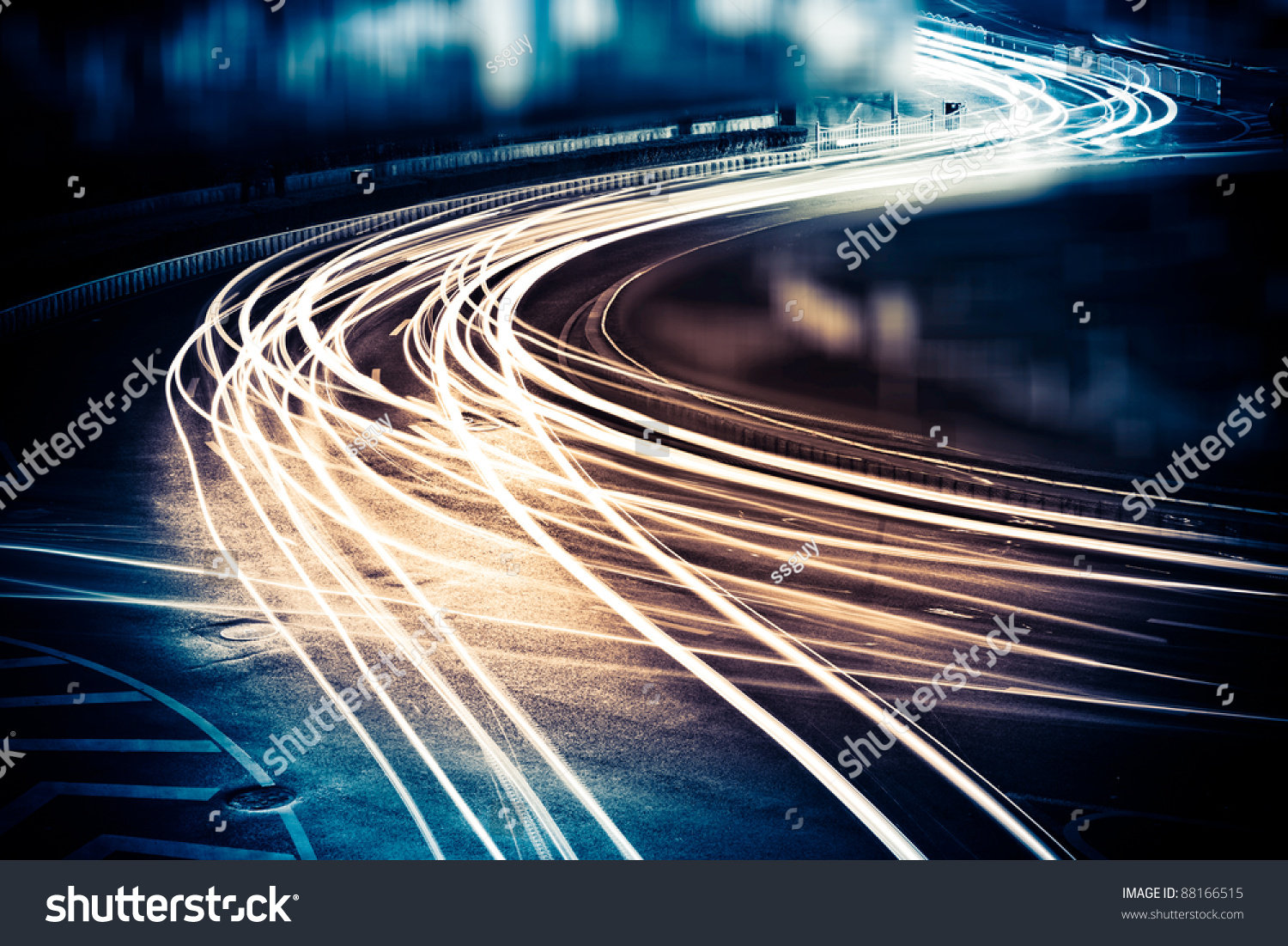 the light trails on the street in shanghai china.