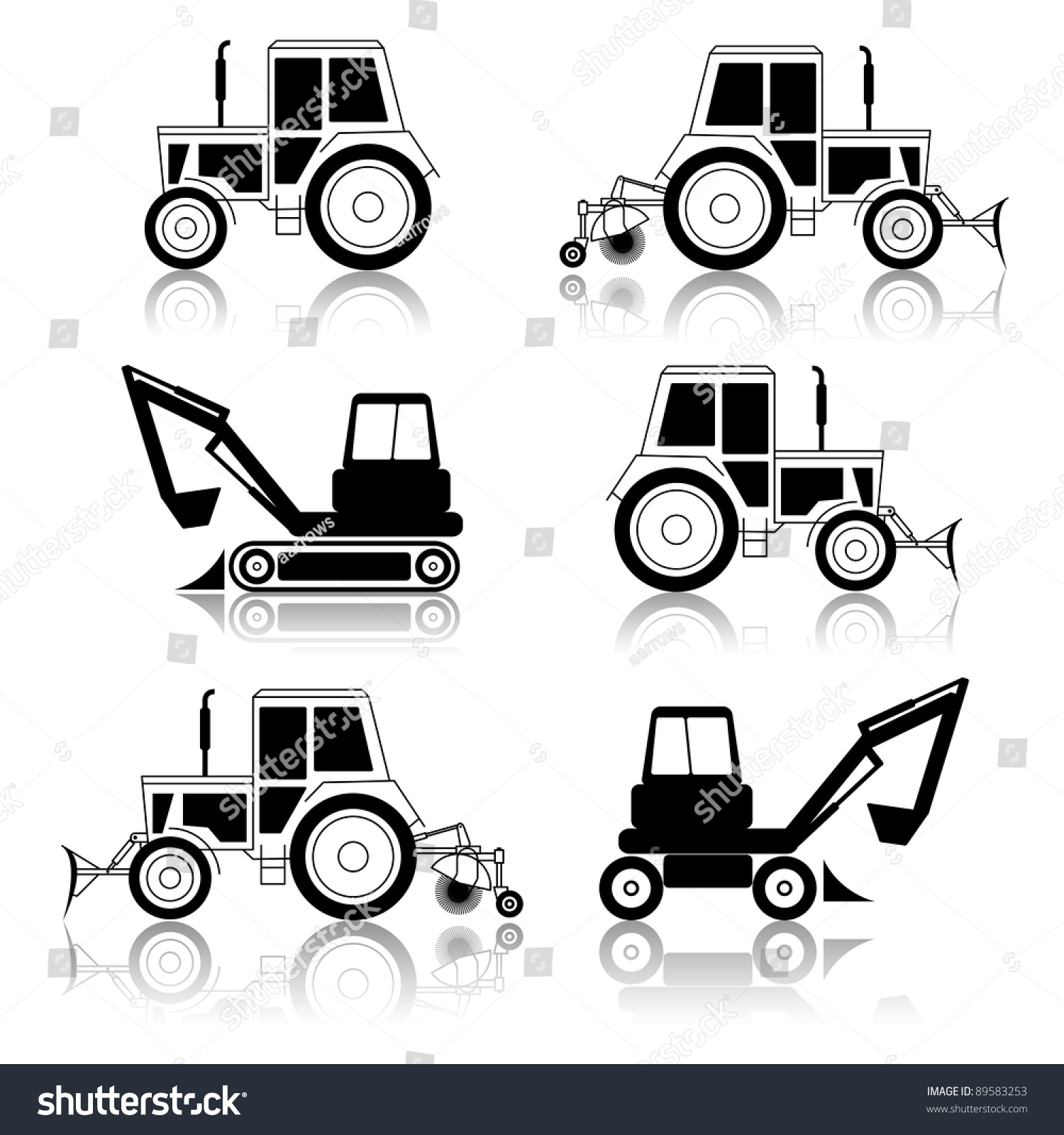  excavator end bulldozer isolated on white