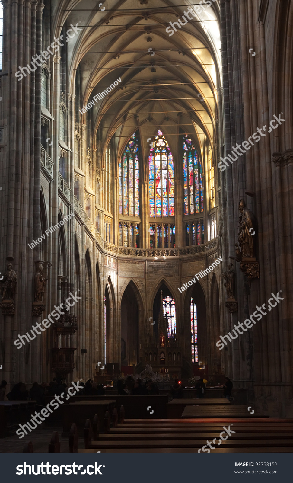 Interior of Saint Vitus Cathedral  in Prague    Czech Republic