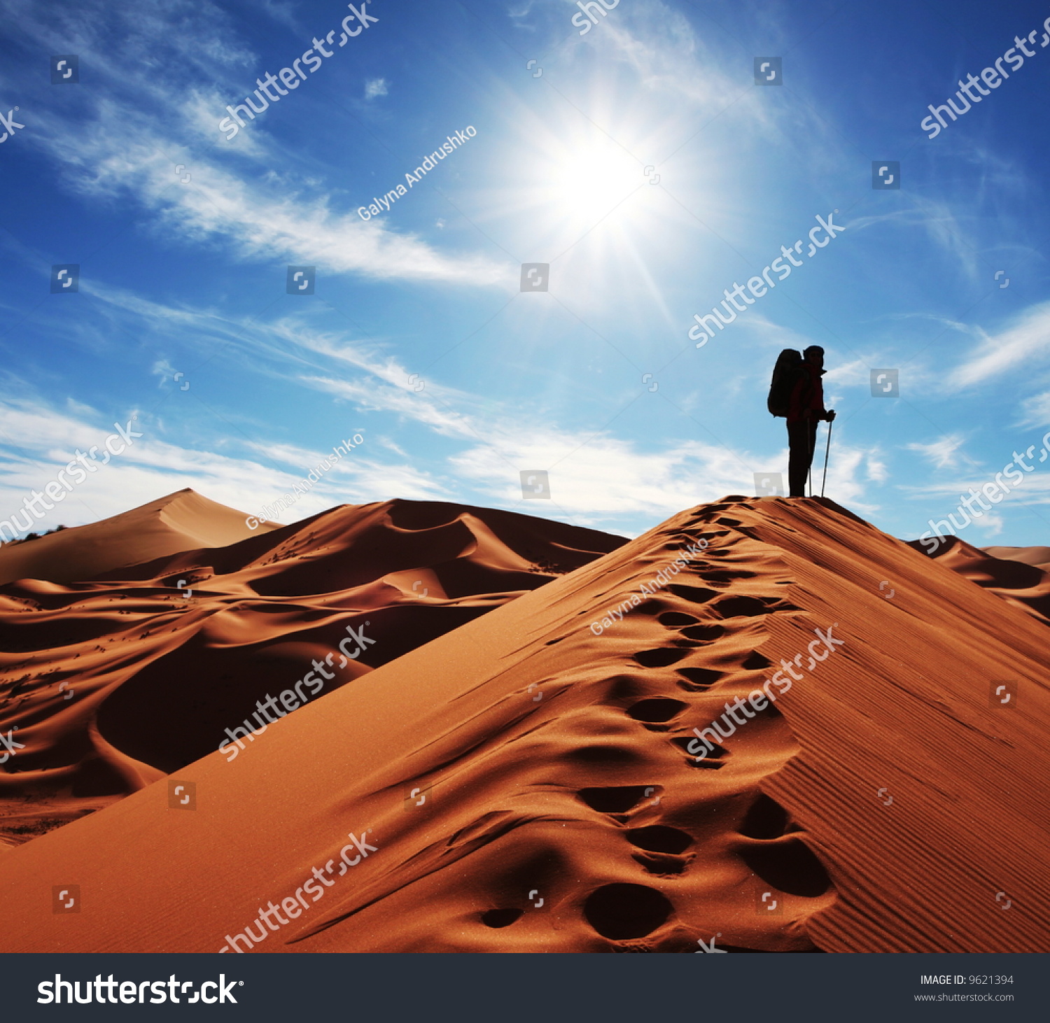 Hike in sand desert