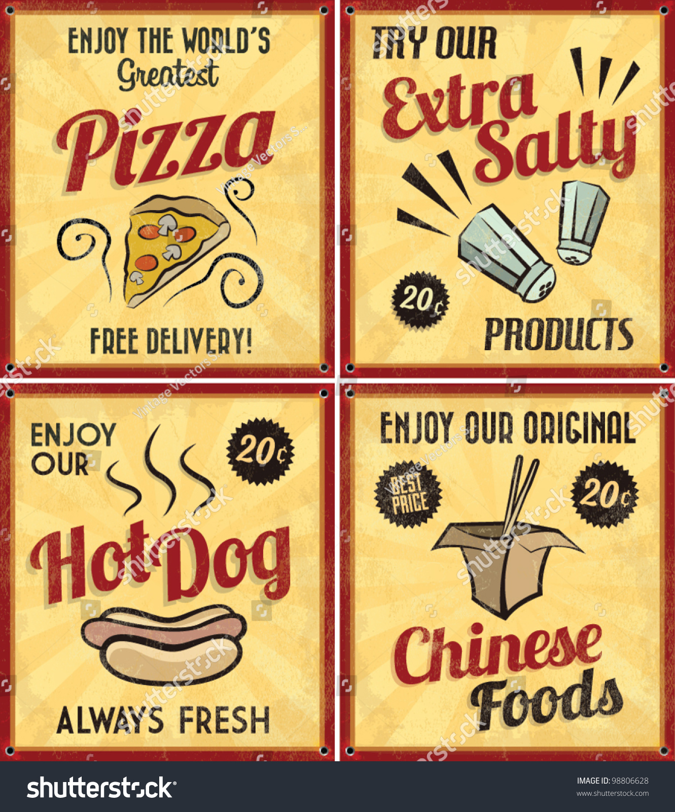 Set of Retro Vintage Tin Signs with Grunge Effect