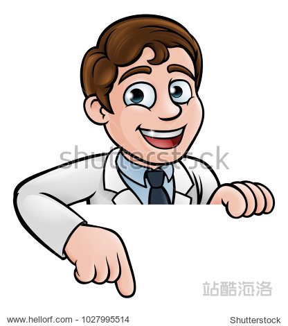 a cartoon scientist professor wearing lab white co