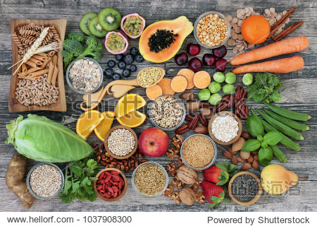 food concept with fruit vegetables whole wheat pasta legumes