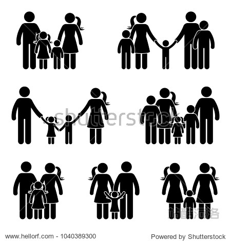 stick figure family icon set.