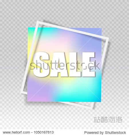 Sale square banner. Holographic design template. Summer sale sticker. Vector illustration.