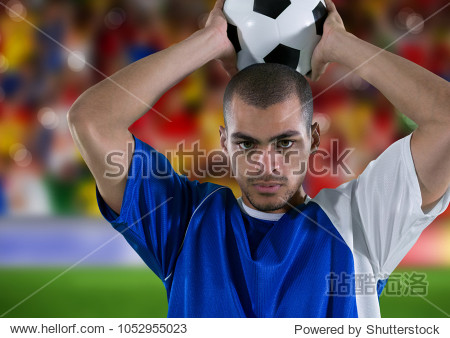 digital composite of soccer player throwing in in front of the