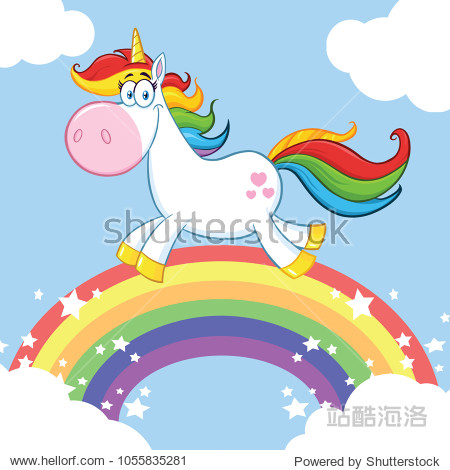 smiling magic unicorn cartoon mascot character running around