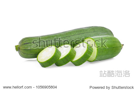 fresh green sponge gourd or luffa with slice isolated on white
