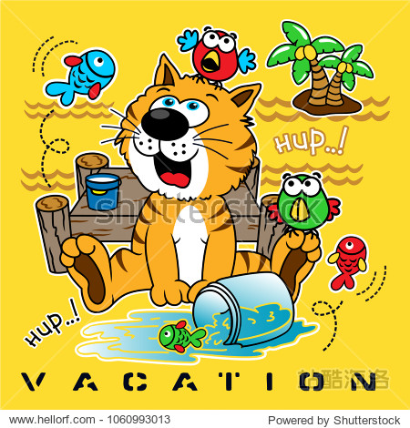 cats catch fish animal vector illustration cute cartoon