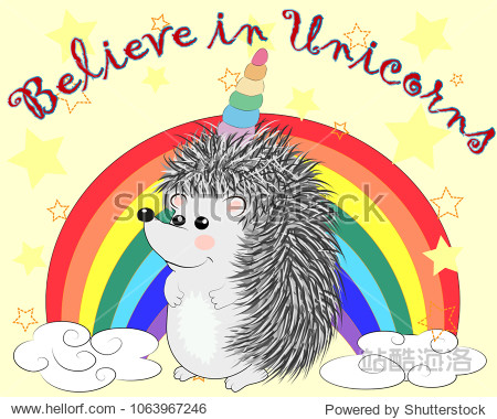acutecartoonhedgehogwithaunicornhornonarainbowconcepteveryonecan