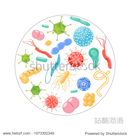 different shapes of pathogens: viruses (ebolavirus hepatitis