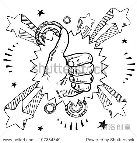doodle style sketch of a thumbs up sign with pop explosion back