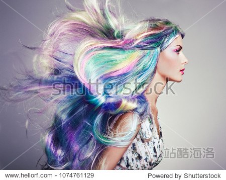 beauty fashion model girl with colorful dyed hair.