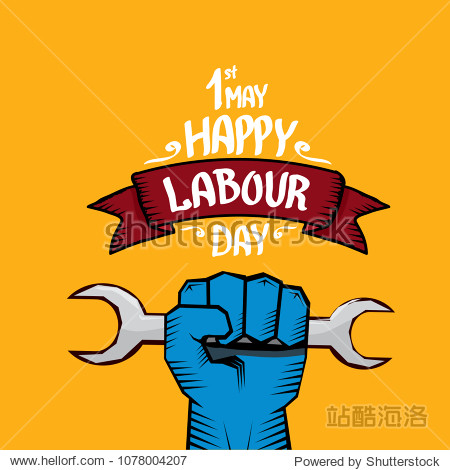 vector happy labour day poster or banner with clenched fist.