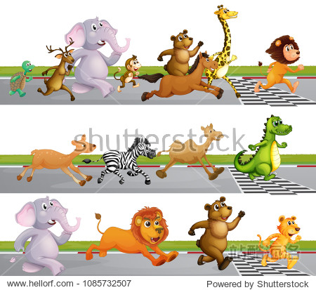 animals running race at finish line illustration - 站酷海洛正版
