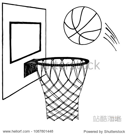 action vector illustration of basketball going into a hoop