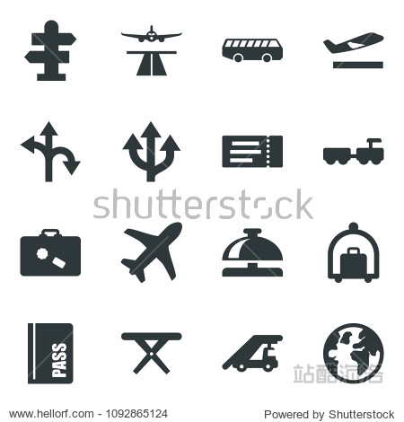 Black vector icon set runway vector departure suitcase baggage trolley airport bus signpost ticket reception bell passport larry ladder car picnic table route plane globe