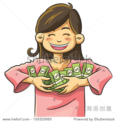 cute girl holding a lot of money - 图片素材