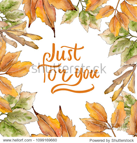 Maple leaves in a watercolor style. Frame border ornament square. Aquarelle leaf for background texture wrapper pattern frame or border.