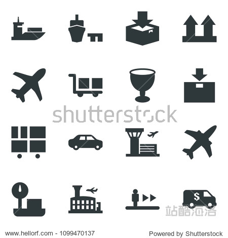 Black vector icon set plane vector escalator airport building sea shipping car delivery port consolidated cargo fragile up side sign package heavy scales encashment