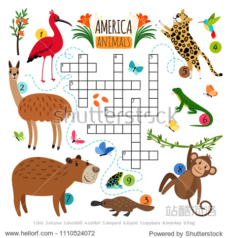 wild life animal set crossword game with herbivores and