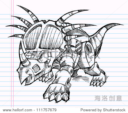 sketch doodle robot machine triceratops dinosaur vec