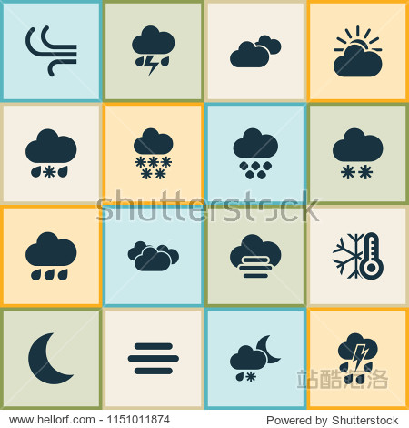 weather icons set with sleet winter light and other synoptic