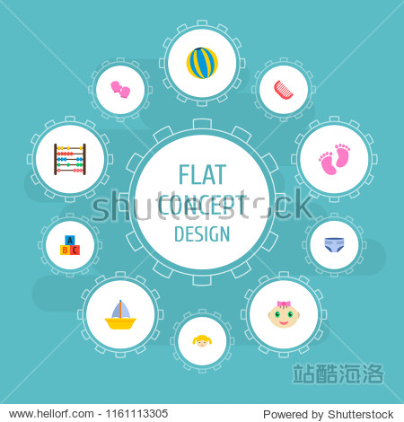 set of baby icons flat style symbols with doll baby feet ball