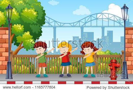 Children danceing in park illustration