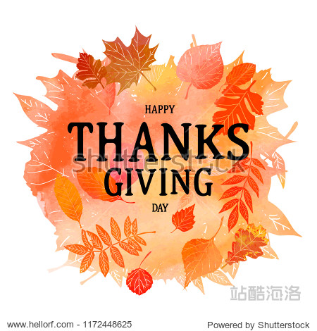 Thanksgiving background. Autumn leaf foliage watercolor. Web banner or poster for e-commerce on-line cosmetics shop fashion and beauty shop store. Watercolor texture. Raster copy