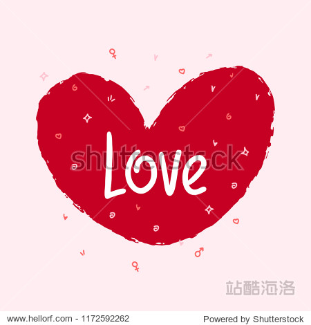 Big red heart with love word. Happy Valentine`s
