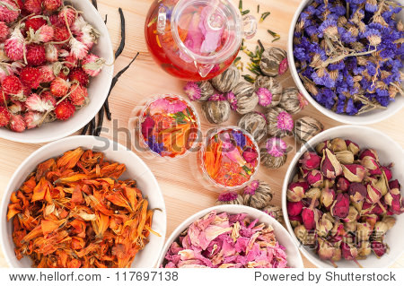 herbal natural floral tea infusion with dry flowers ingredients
