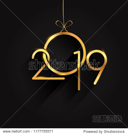 New Year 2019 golden colored text Design. isolated on black background  text design gold colored  vector elements for calendar and greeting card.