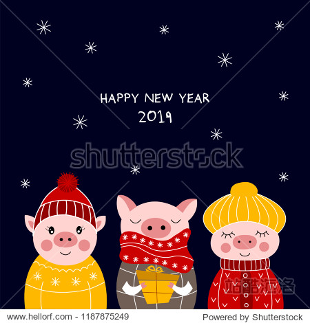 cartoon animals. the year of the pig. vector illustratinn.