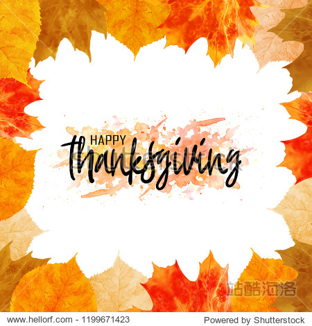 Watercolor square thanksgiving frame. Could be used as a template for postcards invitations price tags nstagram posts decoration purposes.
