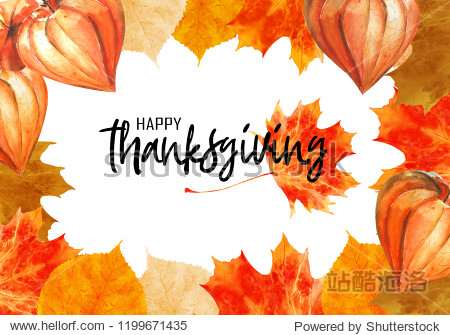 Watercolor thanksgiving frame. Could be used as a template for postcards invitations price tags decoration purposes.