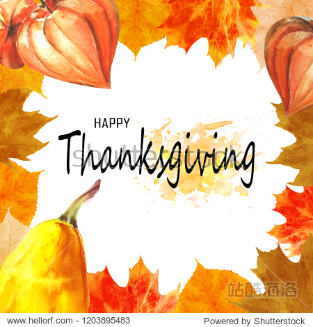 Watercolor square thanksgiving frame. Could be used as a template for postcards invitations price tags nstagram posts decoration purposes.