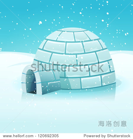 illustration of a cartoon eskimo igloo inside white snowy polar